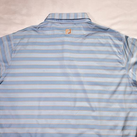 Footjoy FJ Polo Shirt Size 2XL Blue Orange Tonal Stripe Lisle Golf Dad Preppy - Picture 9 of 12
